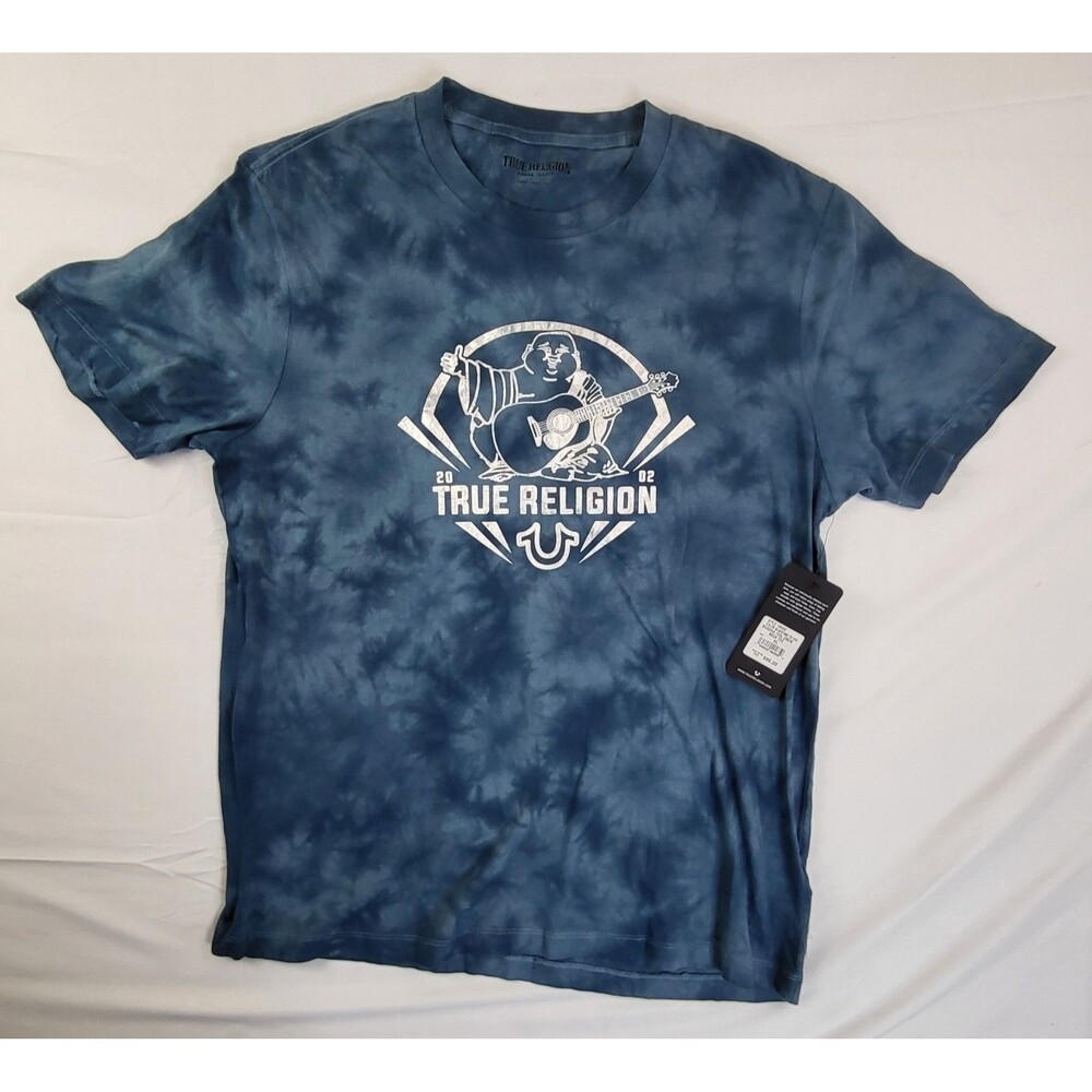True Religion Mens Size XL Bluestone Tie Dye Buddha Foil Crew Neck Tee Shirt NWT